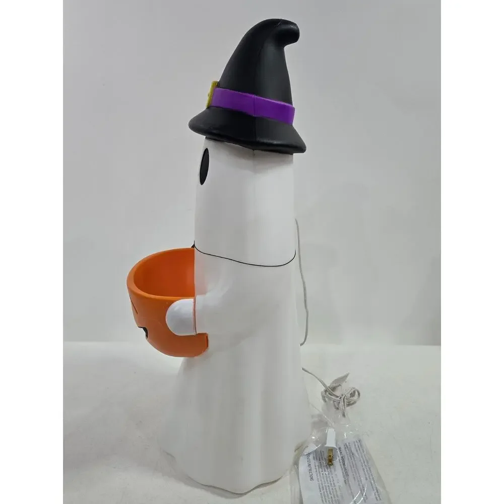 Halloween Ghost Witch Holding Pumpkin Candy Holder Lighted Blow Mold 24
